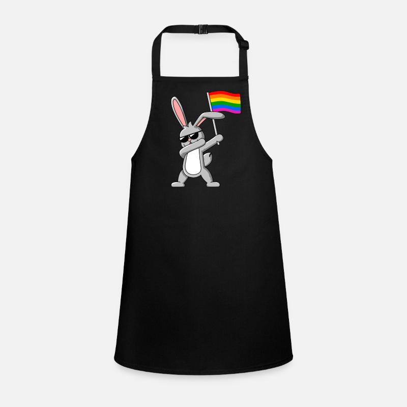 Dabbing Rabbit avec le drapeau arc-en-ciel LGBTQ de la Gay Pride Tablier Enfant