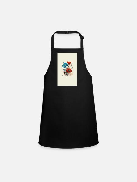 Mohnblumen - Schürze für Kinder - Schwarz - Vorne