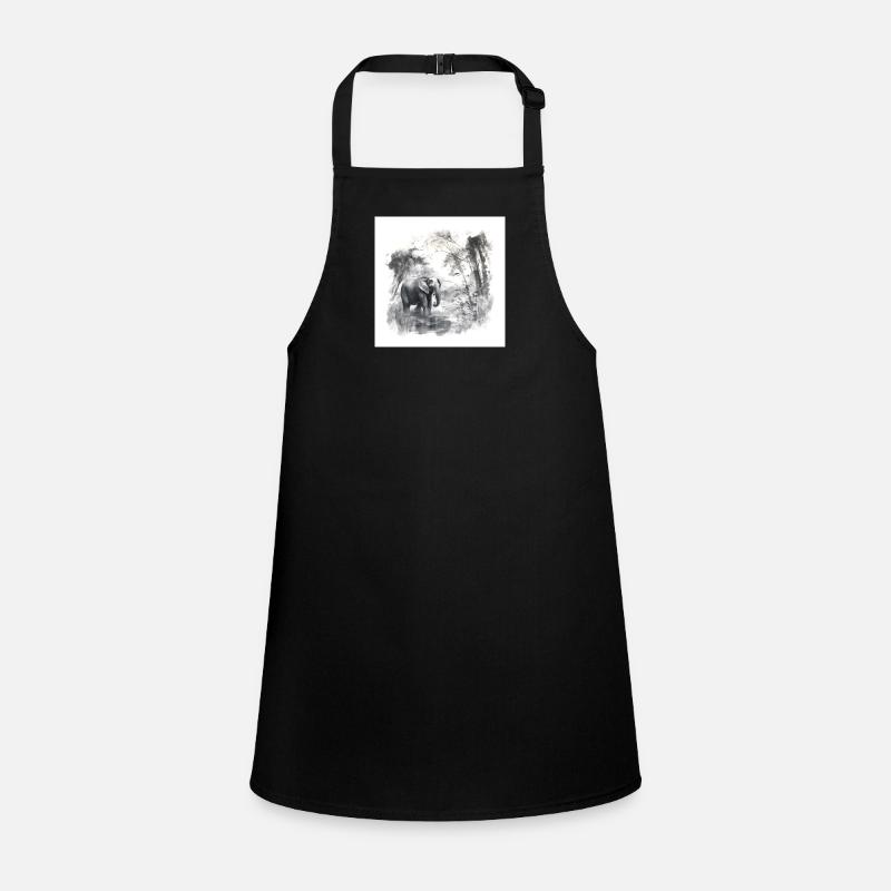 Watercolor drawing elephant in the forest Children's Apron