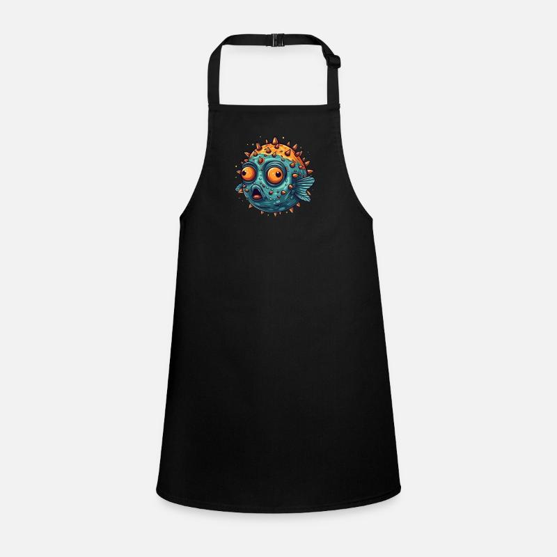 Funny puffer fish with spines that squints humor Children's Apron