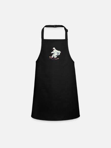 Cool Cartoon Halloween Ghost on his Skateboard - Children's Apron - black - Front