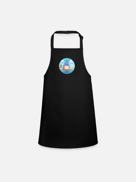 Hippo Watercolor Cartoon Kawaii Clipart Animal - Children's Apron - black - Front