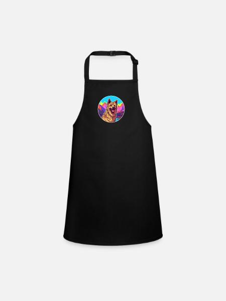 Belgian Shepherd Laekenois Dog Breed Cartoon Kawai - Children's Apron - black - Front