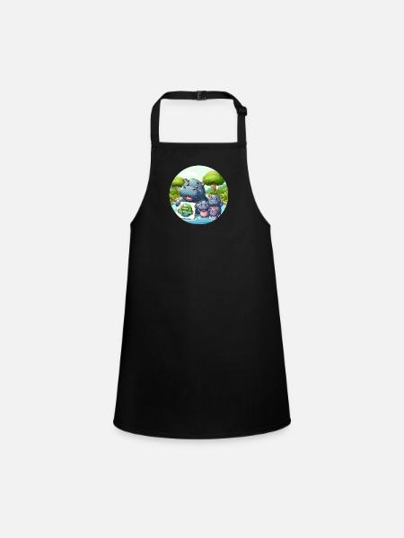 Hippopotamus Family - Children's Apron - black - Front