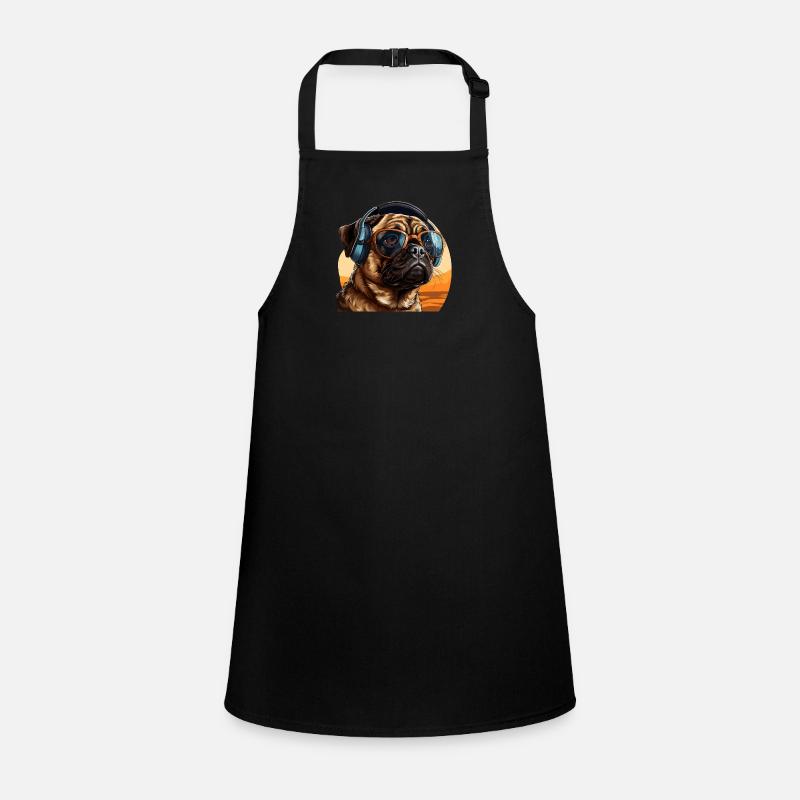 Mops mit Sonnenbrille und Kopfhörer Schürze für Kinder