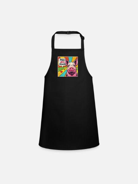 Pigs Love Vegans Popart - Children's Apron - black - Front