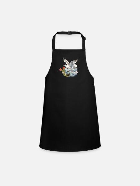 Seagull Seagulls Fish Fish Sailor Birthday Greeting - Children's Apron - black - Front