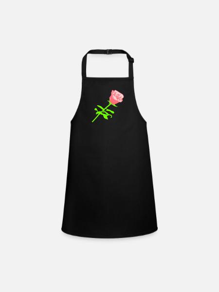 Hübsche Schöne Rose Blüte Blatt Röschen Romantisch - Schürze für Kinder - Schwarz - Vorne