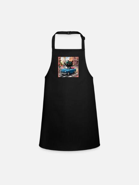 Cat on tour - I love Spain! - Madrid - Children's Apron - black - Front