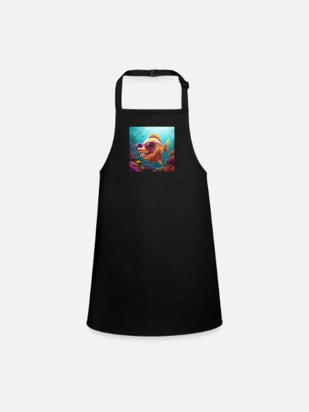 Flossen hoch! Lustiger Fisch mit Sonnenbrille - Schürze für Kinder - Schwarz - Vorne