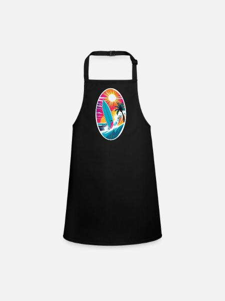 Surfing Beach Palm Tree Sunshine Holidays - Children's Apron - black - Front