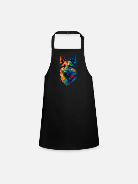 Low Poly Geometric German Shepherd Dog - Children's Apron - black - Front