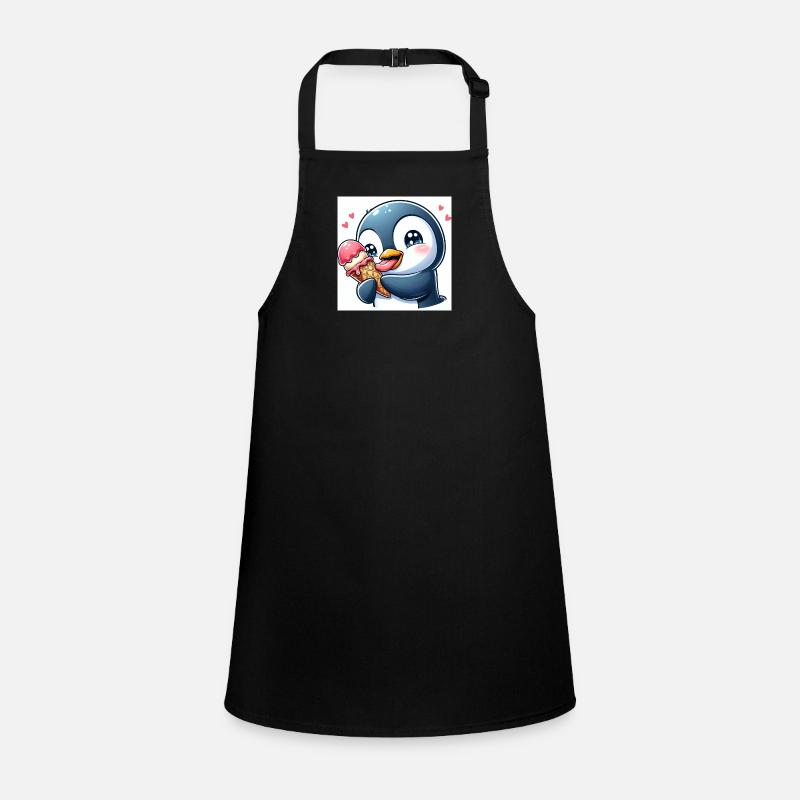 Süsser Pinguin am Softeis essen. Pinguin mit Eis Children's Apron