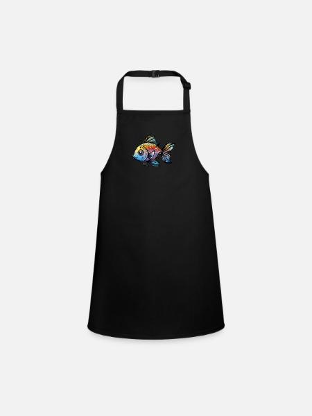 Fish Rainbow Drawing - Children's Apron - black - Front