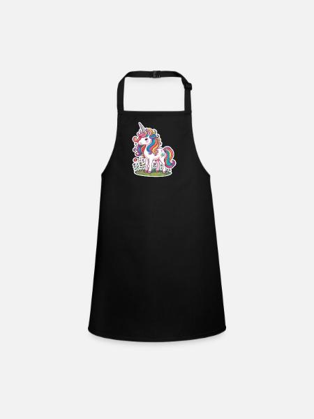 Licorne champ de fleurs - Tablier Enfant - noir - Devant