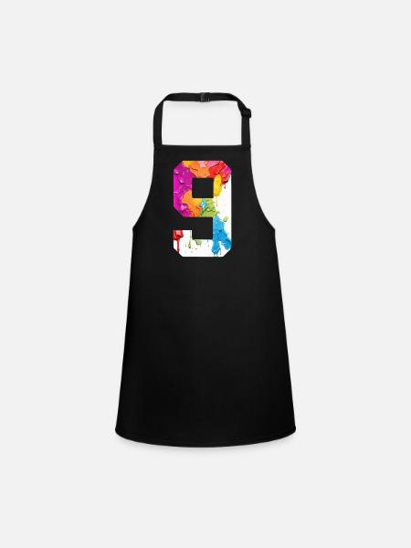 NUMÉRO COLORÉ 9 COLORÉ 9E ANNIVERSAIRE - Tablier Enfant - noir - Devant