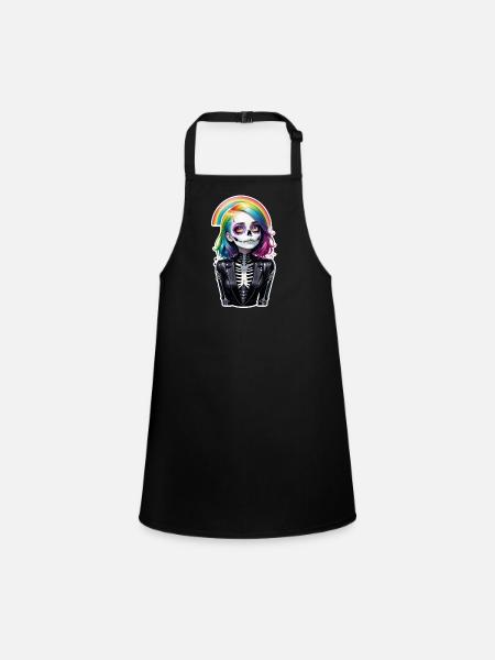Halloween - Rock & Regenbogen - Schürze für Kinder - Schwarz - Vorne