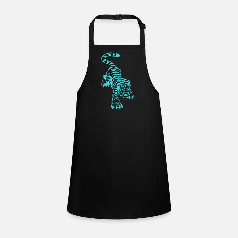 Tiger and lightning under the paws (monochrome blue Children's Apron