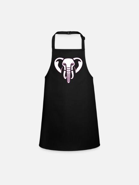 Elephant Majesty: elephant's head print, pink - Children's Apron - black - Front