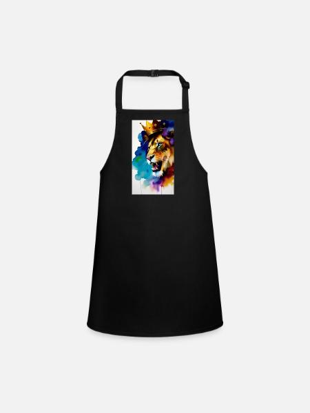 Crowned Lion Watercolour - Children's Apron - black - Front