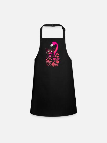 Tropische Katze & Flamingo - Sommer 2025 - Schürze für Kinder - Schwarz - Vorne