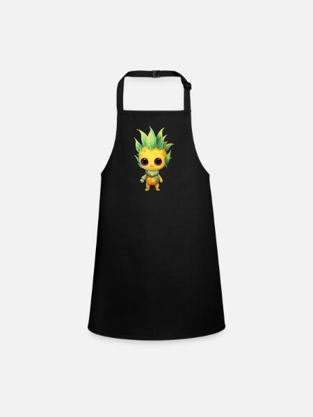 Alien Ananas Fusion: Punk-Frisur Außerirdischer - Schürze für Kinder - Schwarz - Vorne