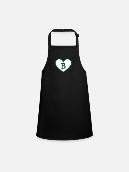 Lettre b cœur sport tendance vert - idée cadeau - Tablier Enfant - noir - Devant