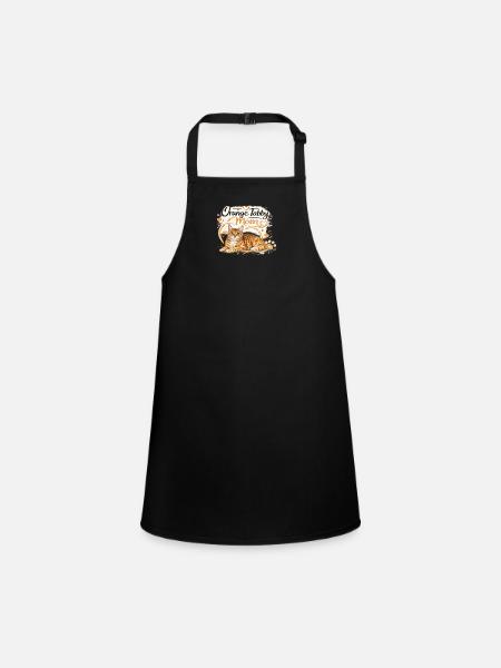 Orange Tabby Mom Cat Illustration - Children's Apron - black - Front