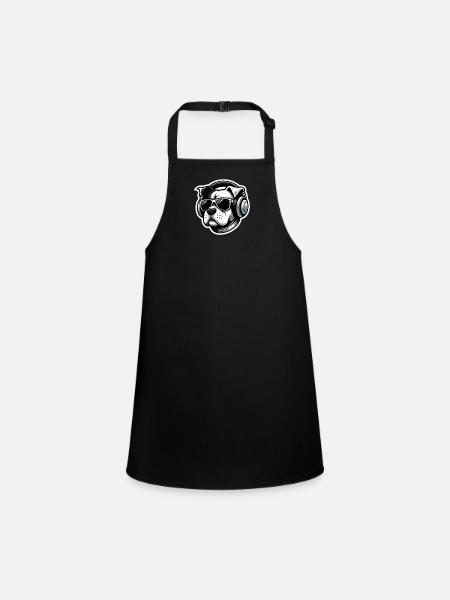 Dog Bulldog Headphones Glasses - Children's Apron - black - Front