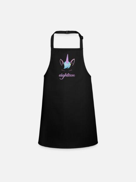 Unicorn 18th Birthday Party - Eighteen Years - Children's Apron - black - Front