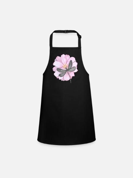 Libellule avec une fleur rose tendre - Tablier Enfant - noir - Devant