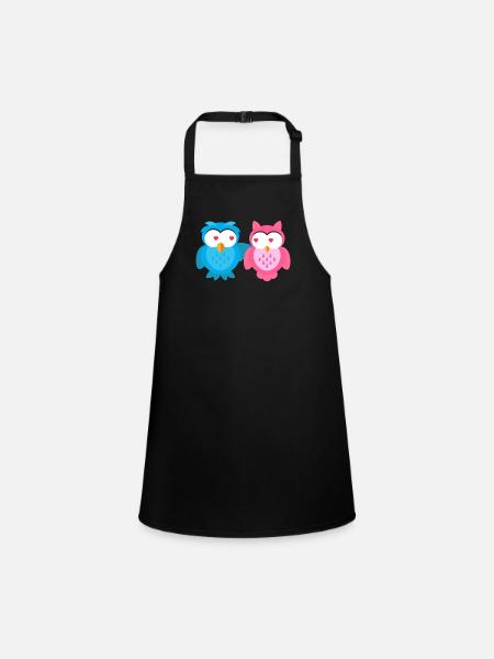 Kindermotiv verliebt Eulen Kindershirt Eule - Schürze für Kinder - Schwarz - Vorne