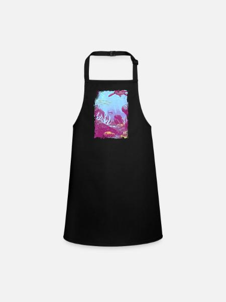 underwater sea fish turtle coral - Children's Apron - black - Front