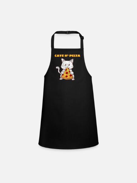 Cat Pizza Funny Pizza Lover Cat Lover - Children's Apron - black - Front