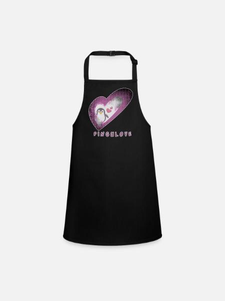 Pingulove Herzenspinguin Design - Schürze für Kinder - Schwarz - Vorne