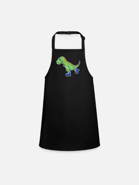 Inline Skating Dinosaur - Children's Apron - black - Front
