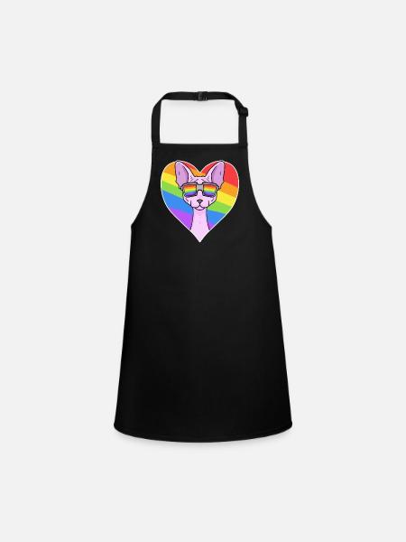Chat Sphynx - Chat Sphinx - Coeur arc-en-ciel - Tablier Enfant - noir - Devant
