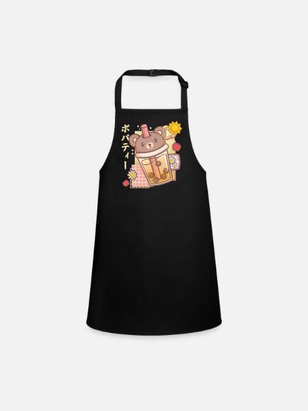 Bear Boba Tea Bubble Tea Anime Kawaii - Schürze für Kinder - Schwarz - Vorne