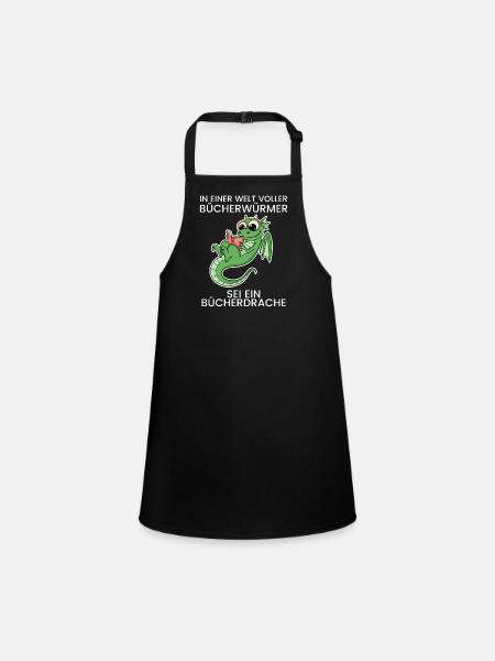 Bücher Drache Drachen - Schürze für Kinder - Schwarz - Vorne