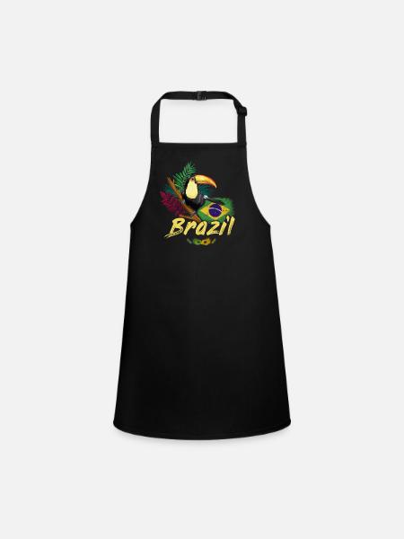 Toucan vintage du Brésil avec drapeau et masque de samba - Tablier Enfant - noir - Devant