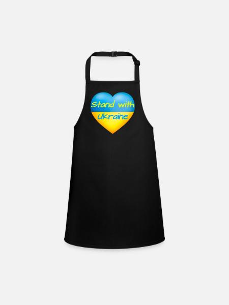 Stand with Ukraine Herz gelb blaue Flagge Ukraine - Schürze für Kinder - Schwarz - Vorne