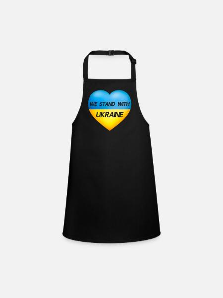 We stand with Ukraine Herz - Flagge der Ukraine - Schürze für Kinder - Schwarz - Vorne
