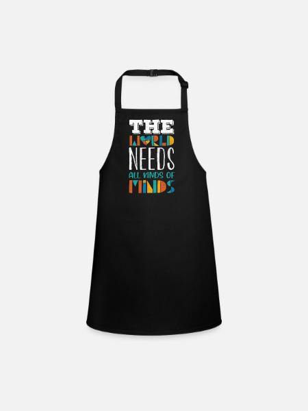 Autism World Needs All Kinds of Heads - Children's Apron - black - Front