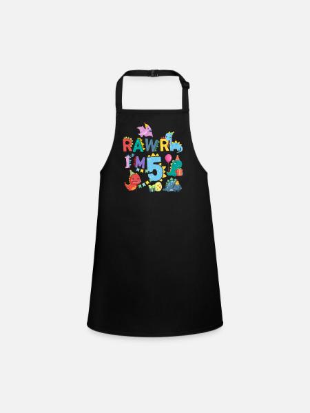 Rawr Je suis 5 | | de dinosaures Rawr 5ème anniversaire - Tablier Enfant - noir - Devant