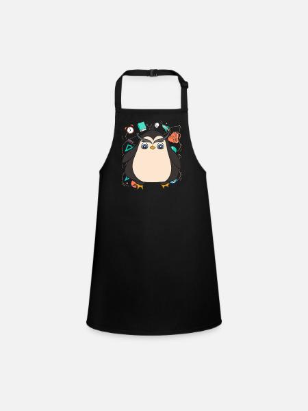 School Animal Motif Gift School Beginners Penguin - Children's Apron - black - Front