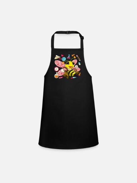 School Animal Motif Gift School Beginners Bee - Children's Apron - black - Front