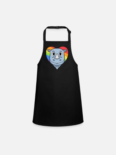 Rhino Lgbt Rainbow Colors - Children's Apron - black - Front