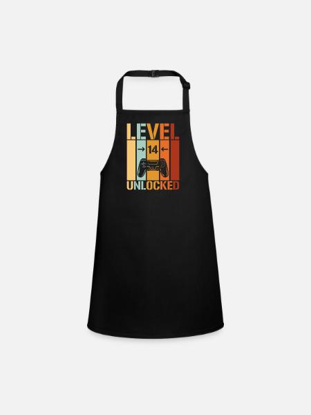 14. Geburtstag Level 14 unlocked - Schürze für Kinder - Schwarz - Vorne