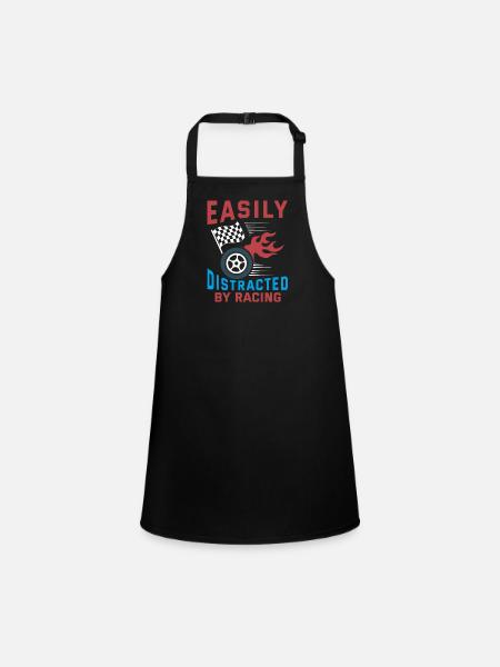 Easily Distracted By Racing Racing Funny Racer Lov - Children's Apron - black - Front