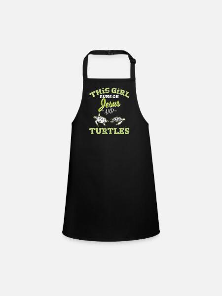 This Girl Runs On Jesus And Turtles Funny Sea Turt - Children's Apron - black - Front